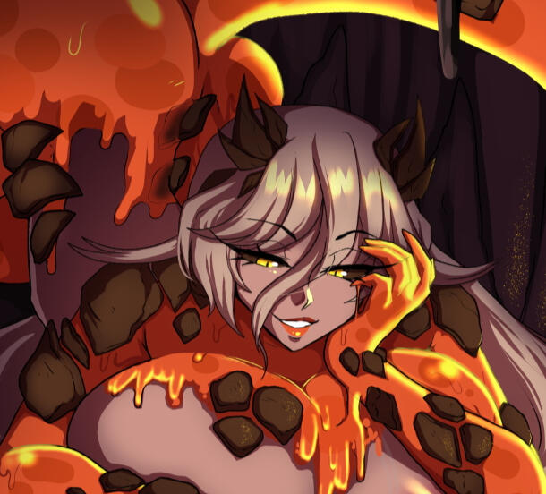 A giant lava slimegirl warms your cold body inside of her...