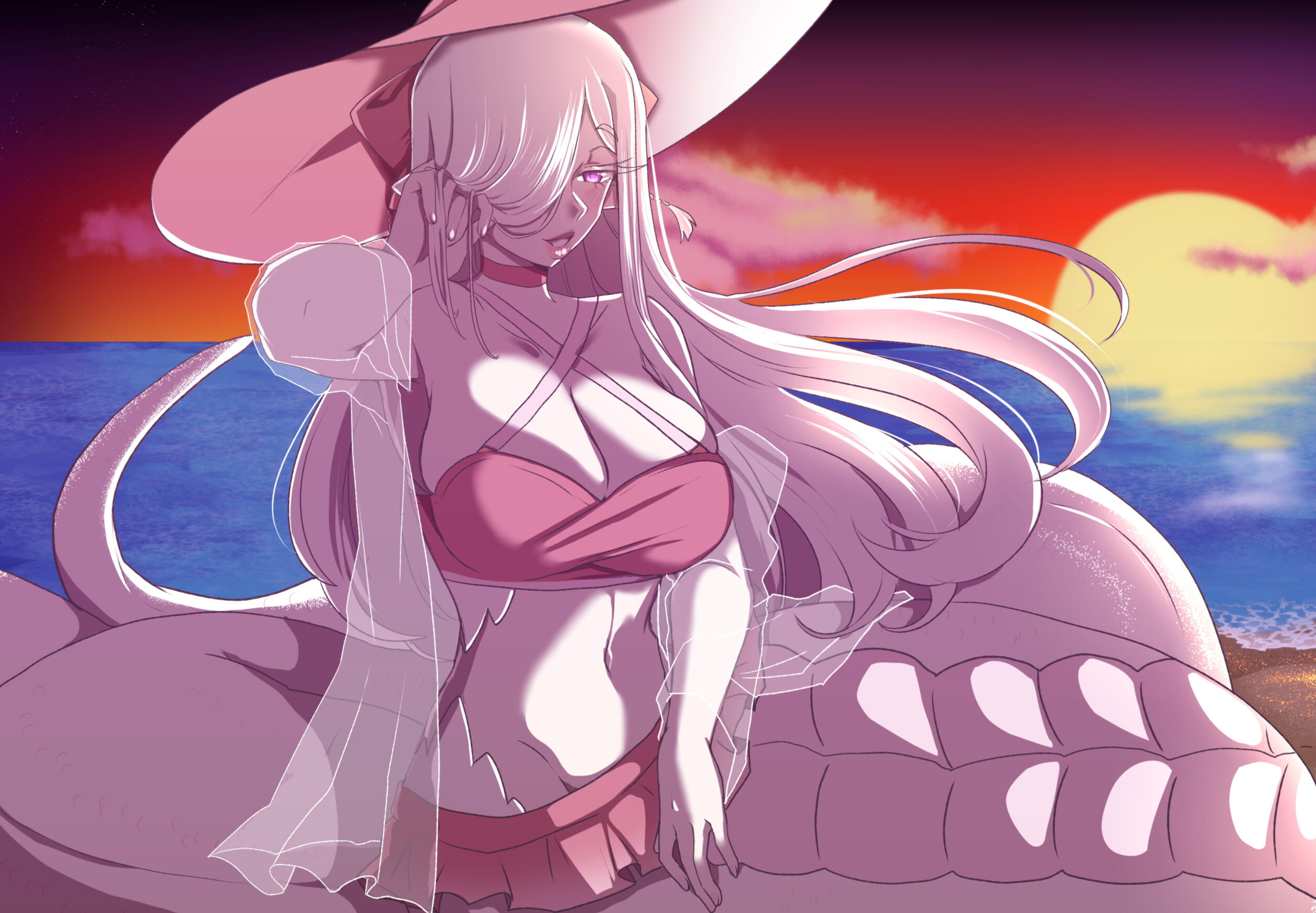 You take your sweet lamia wife out on a date at the beach!